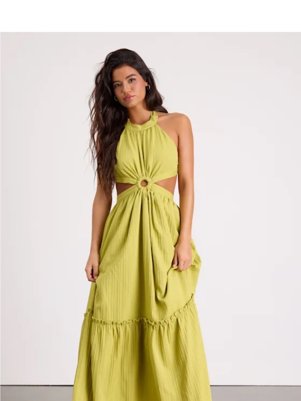 Lulu's Halter Ring-Front Maxi Dress in Lime